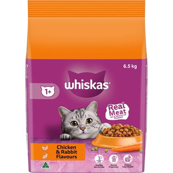 Whiskas 6.5kg 1+ Years Chicken & Rabbit Flavours Dry Cat Food 