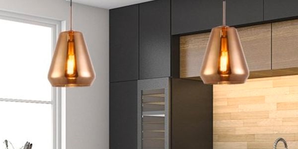 Glass pendants in kitchen.