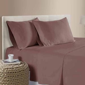 400TC 100% Cotton Sateen Premium Sheet Set 40cm Wall Redwood Double
