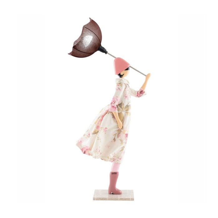 Skitso Paeonia Girl Doll Figure With Brown Umbrella Vintage Decorative Lamp