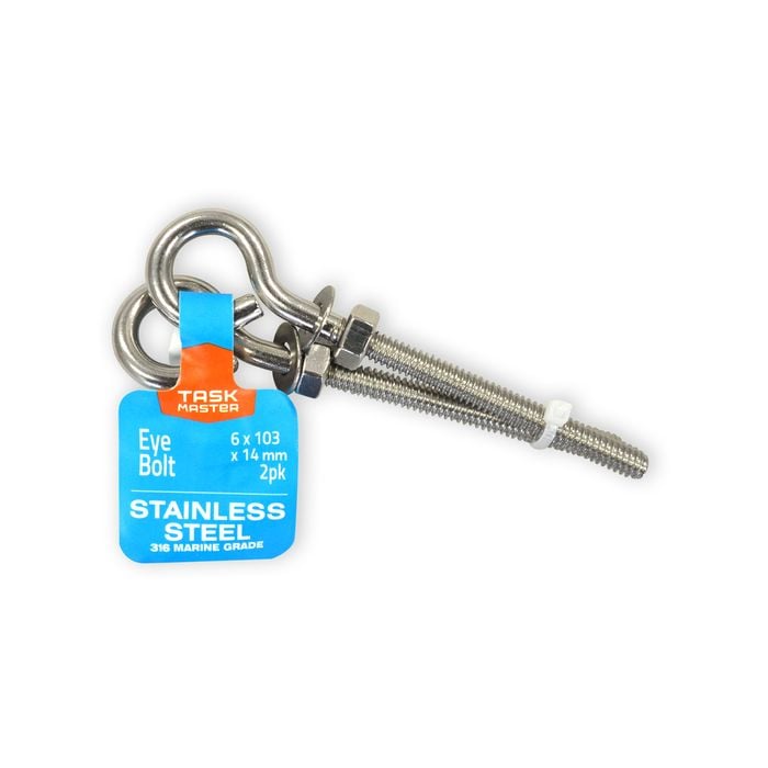 Taskmaster 6 x 103 x 14mm 316 Stainless Steel Eye Bolt - 2 Pack