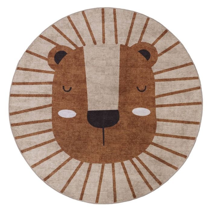 MaxFind 120cm Kids Washable Round Leo Rug