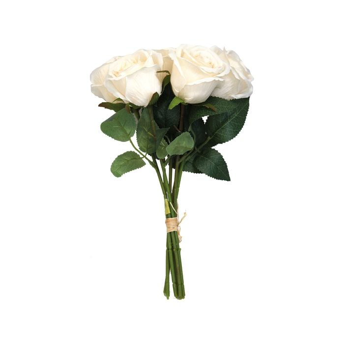 30cm White Rose Posy Artificial Flower - White