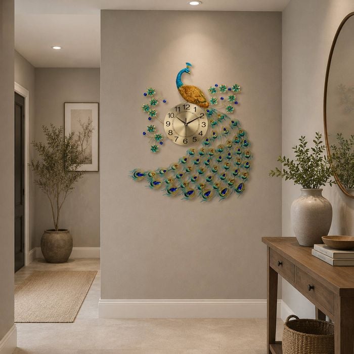 Gorgeous Large Peacock Wall Clock