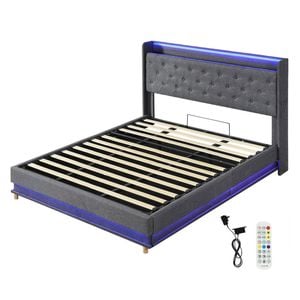 Levede K Size Bed Frame Fabric With Led And Charging Station