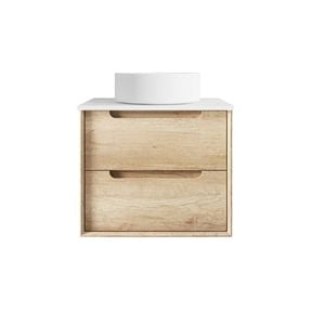 Attica 600mm Natural Oak Baia Vanity With Pure White Stone Top 