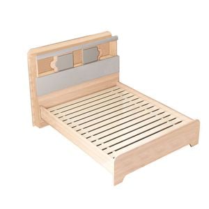 Kiama Bed -Double bed - Headboard with Book Storage and Led lights Oak Color