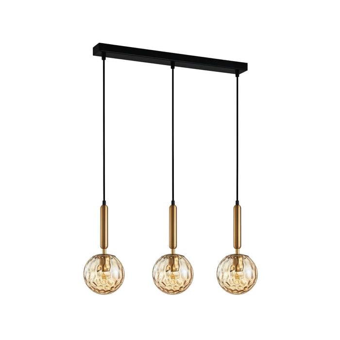CLA Lighting TRATTINO1 Interior Bronze Amber Spherical Glass Brass Highlight Pendant Light- 3 lits Straight