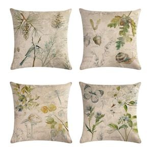 Catzon 4 Pcs Nature Throw Pillow Covers Square Linen Pillowcase for Couch
