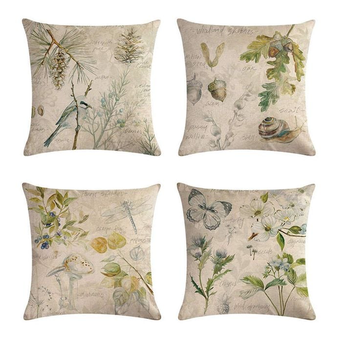 Catzon 4 Pcs Nature Throw Pillow Covers Square Linen Pillowcase for Couch