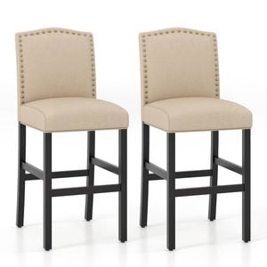 Costway Set Of 2 Wooden Bar Stool High Dining Chair Beige