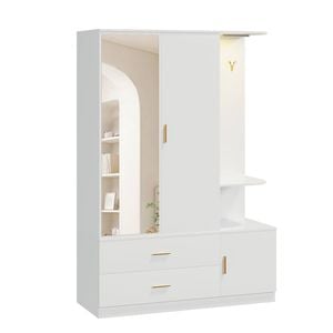 Ufurniture 3 Doors Armoire Wardrobe Closet Mirror & Motion Sensor Light White