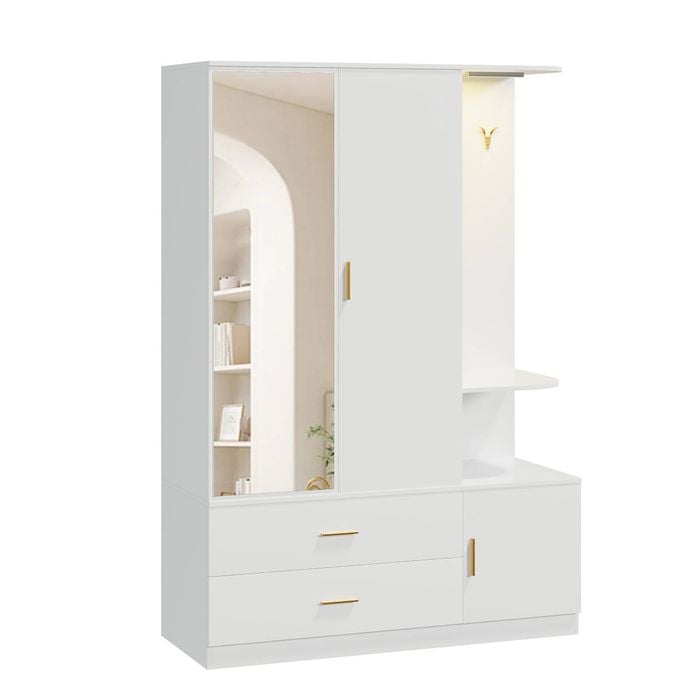 Ufurniture 3 Doors Armoire Wardrobe Closet Mirror & Motion Sensor Light White