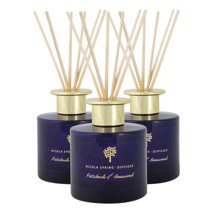 Reed Diffusers - 200ml - Patchouli & Rosewood - Pack of 3 - Sweet Creamy Fragrance with 8 Reeds Each Long Lasting