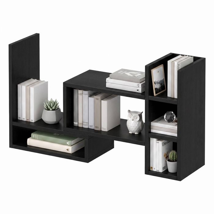 Advwin 3-tier Desk Bookshelf with Locking Bolts Space Saving Storage Shelf Black