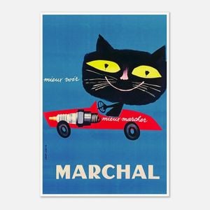 Galrie Marchal Cat Spark Plug Vintage Advertising Poster by Jean Colin - Wall Art, Poster Only, A1 60 x 84cm (23 x 33inch)