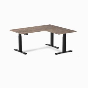 Desky L-shape Sit To Stand Natural Walnut Melamine Desk 1600x1400mm - Right Return Height Adjustable Matte Black Leg