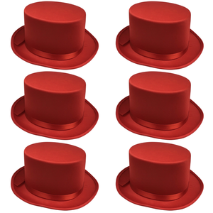 6x SATIN TOP HAT Costume Party Cap Fancy Dress Trilby Fedora One Size BULK Red