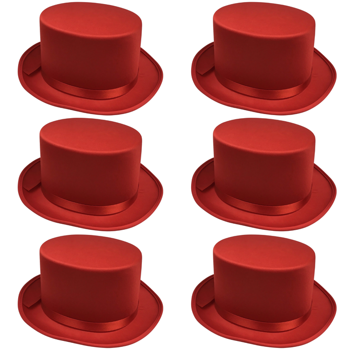 6x SATIN TOP HAT Costume Party Cap Fancy Dress Trilby Fedora One Size BULK Red