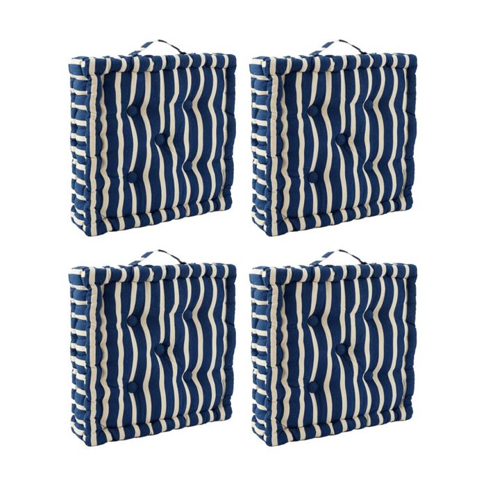 4pk Cdsi Essential Box Cushion Stripe Recycled Cotton Polyester Blue 40x40x8cm