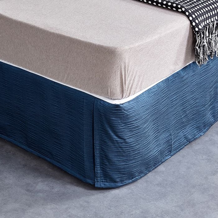 CottonMore Bed Skirt Valance Corrugated Seersucker Pattern Navy - Queen