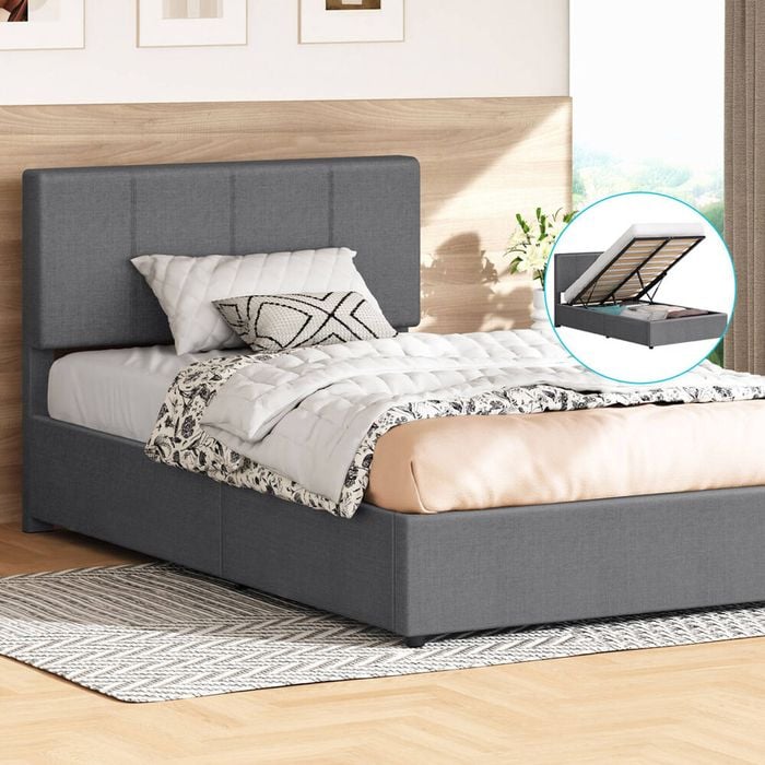 Alfordson Bed Frame King Single Gas Lift Storage Grey