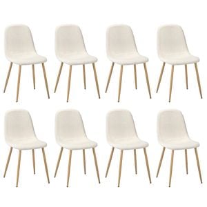Oikiture 8x Dining Chairs Kitchen Accent Chair Lounge Sherpa White and Wooden