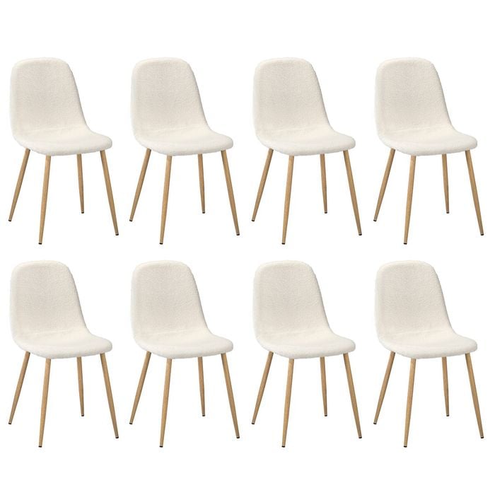 Oikiture 8x Dining Chairs Kitchen Accent Chair Lounge Sherpa White and Wooden