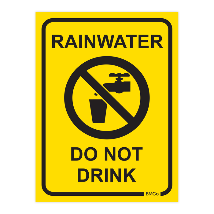 Rain Harvesting 100 x 75mm Yellow/Black Metal Rainwater Do Not Drink Sign