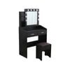 Vanity Set with Shelves Cushioned Stool and Lighted Mirror- Black