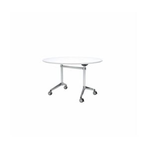 Olg Meeting Room Bundle: Modulus 1200mm Round Flip Table White + 4 Ripple Stackable Chairs Coral Red