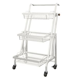 SOGA 3 Tier White Steel Storage Cart with Wheels