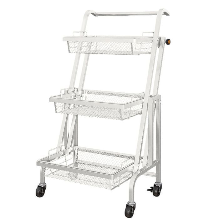 SOGA 3 Tier White Steel Storage Cart with Wheels