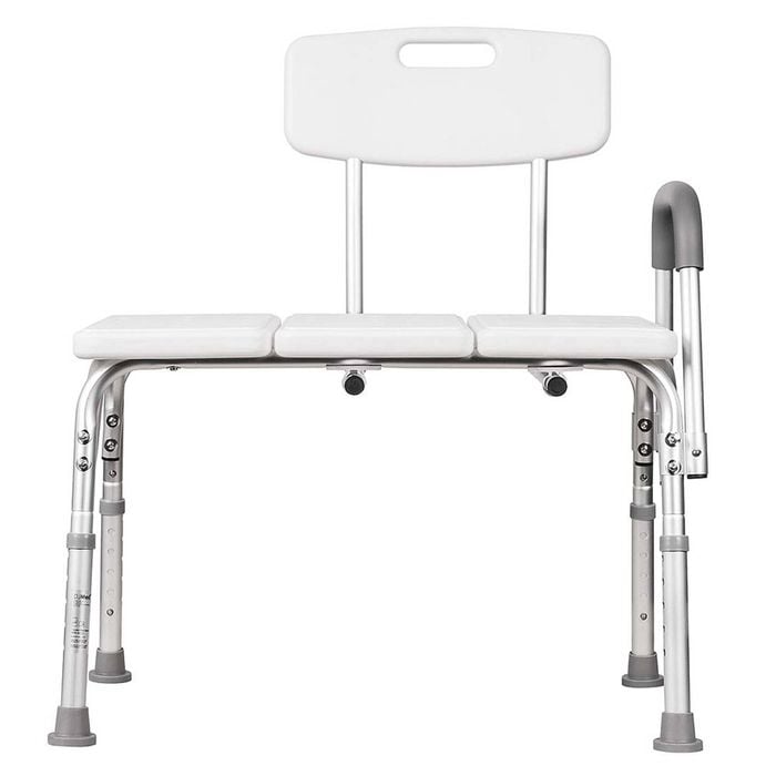Adjustable Height Bath Transfer Bench with Backrest & Removable Arm - Safe & Comfortable Shower Support