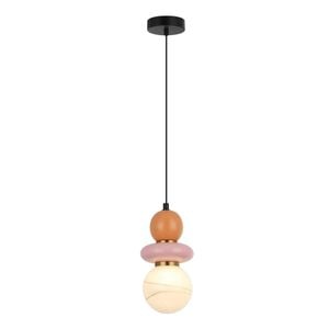 Cla Lighting Tocado Interior Sandblasted Pendant Light Opal Diffuser Glass With Pink And Peach Ceramic Bead