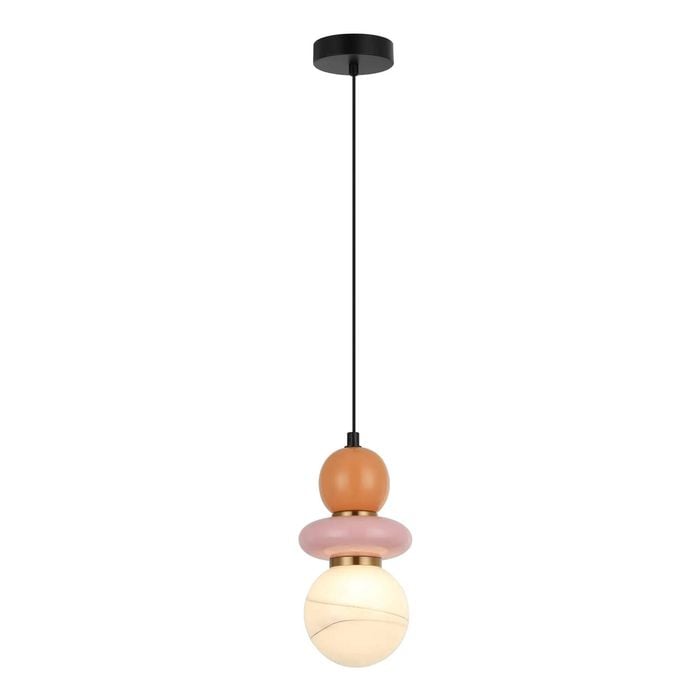 Cla Lighting Tocado Interior Sandblasted Pendant Light Opal Diffuser Glass With Pink And Peach Ceramic Bead