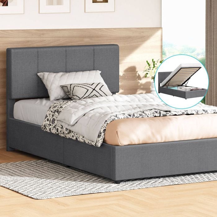 Alfordson Bed Frame Single Gas Lift Storage Grey