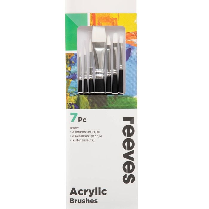 Reeves 7 Piece White Synthetic Acrylic Brushes