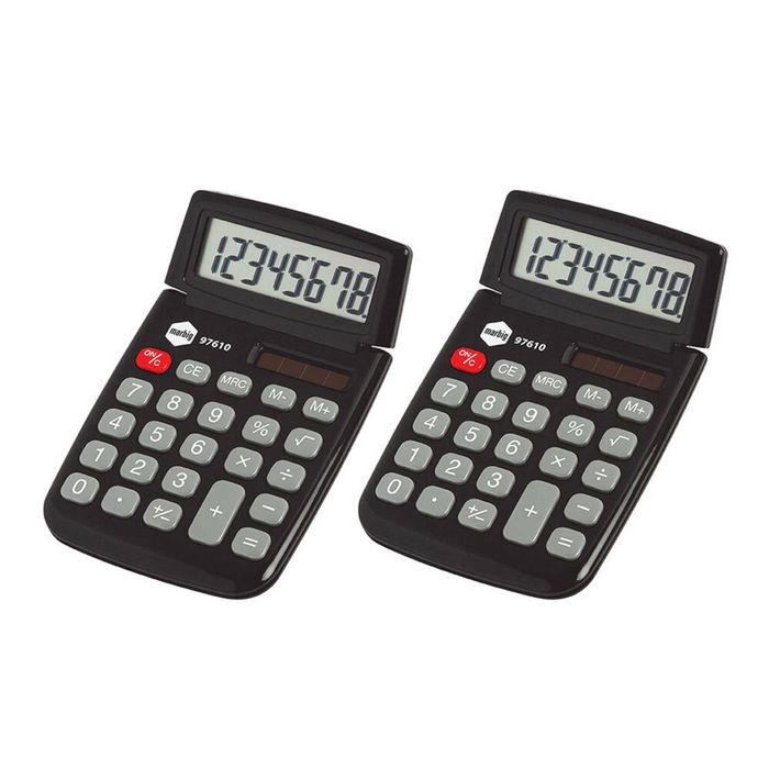 2pk Marbig Dual Solar Powered 8 Digit Pocket Handheld Calculator Office Black