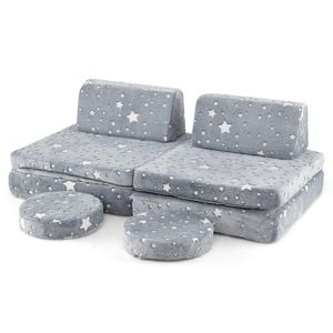 Costway 6pcs Modular Play Sofa Set Glow In The Dark Couch Flannel - Grey