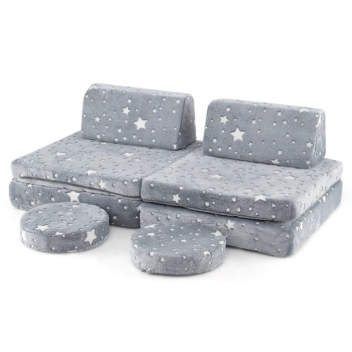 Costway 6pcs Modular Play Sofa Set Glow In The Dark Couch Flannel - Grey