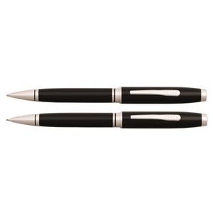2pc Cross Coventry Ball Point Pen & 0.7mm Mechanical Pencil Black Lacquer/chrome