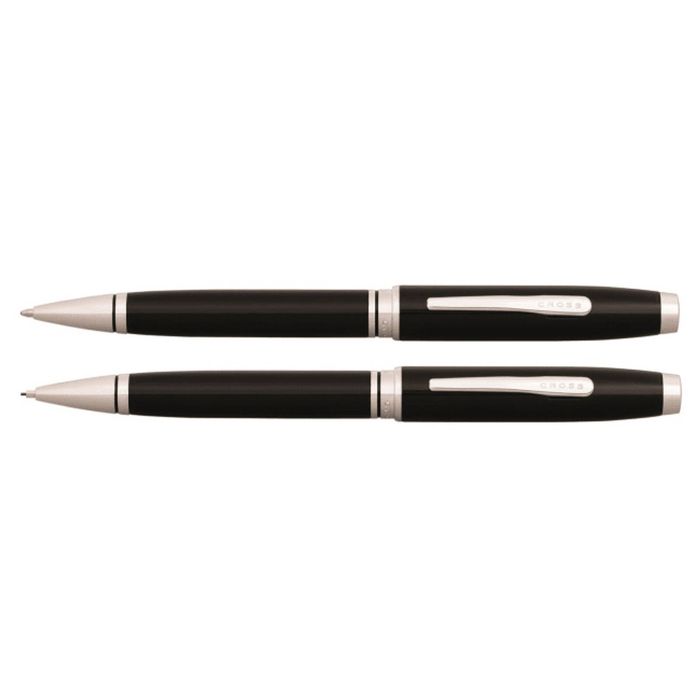2pc Cross Coventry Ball Point Pen & 0.7mm Mechanical Pencil Black Lacquer/chrome