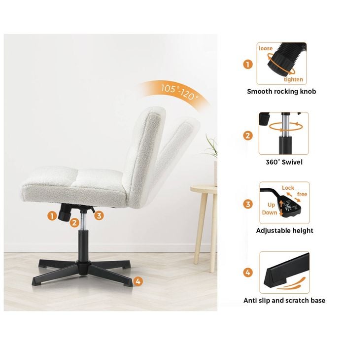 Oikiture Armless Office Desk Chair Boucle White Bunnings Australia