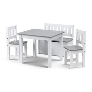 Keezi Kids Table and Chair Set, Activity Table with Storage Bench and 2 Chairs Grey