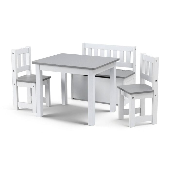 Keezi Kids Table and Chair Set, Activity Table with Storage Bench and 2 Chairs Grey