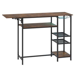Costway Bar Table RGB LED Folding Top Shelves Glass Rack Bottle Holder