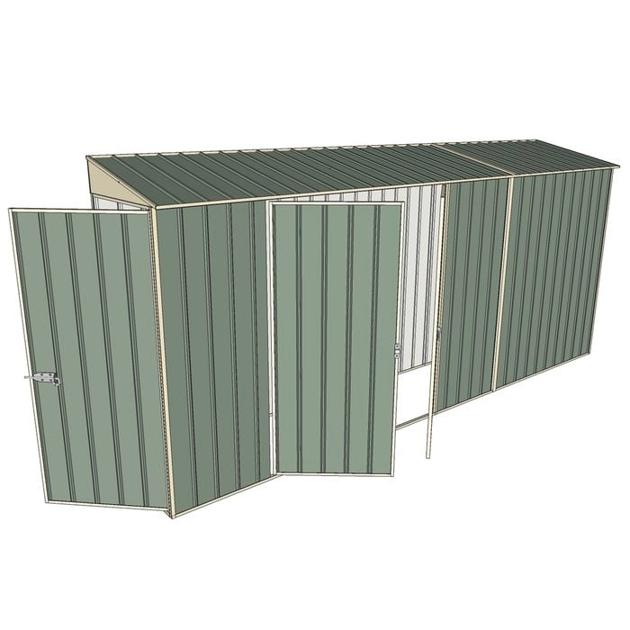 Build-a-Shed 0.8 x 4.5 x 2m Skillion Single Hinged Door Shed with Double Hinged Side Doors - Green
