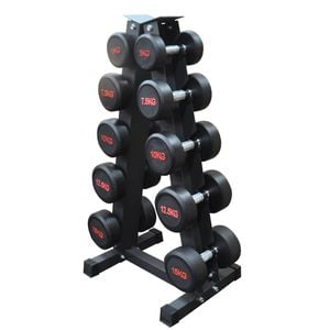 5kg To 15kg - 5 Pairs Total 100kg Commercial Round Rubber Dumbbell With Rack