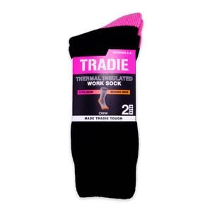 Tradie Women's Black Thermal Insulated Work Crew Socks - 2 Pack - Size 5-8